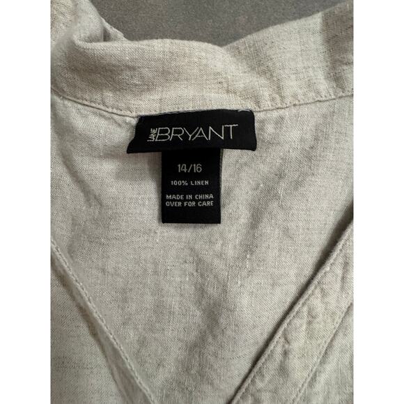 Natural/Off White Linen Button Down Shirt Short Sleeve V-Neck Size 14/16 - Picture 2 of 2